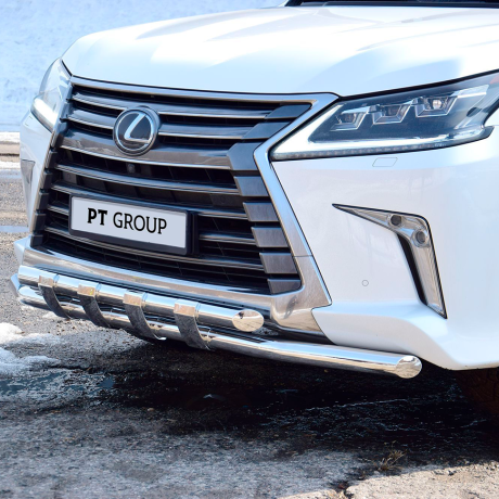 Защита переднего бампера двойная с пластинами d63/63мм (НПС) LEXUS 450D (2015-н.в.) купить недорого с доставкой в Саров